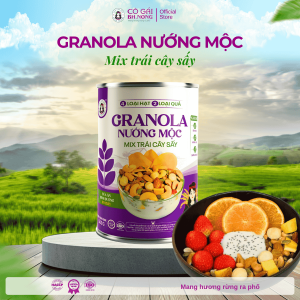 Granola nướng mộc mix trái cây sấy lon thiếc